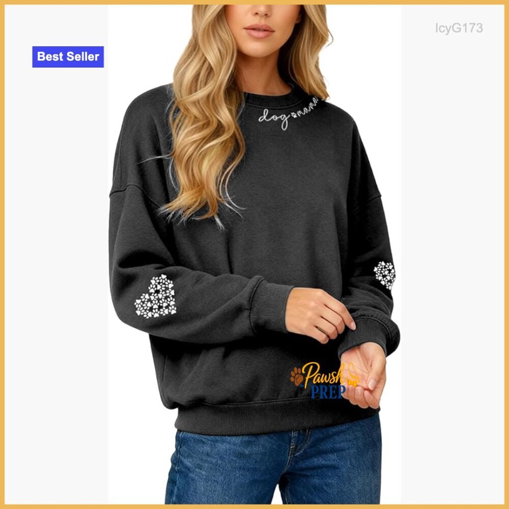 Dog Mama Graphic Sweatshirt Women's Long Sleeve Crewneck Pullover